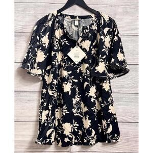 Floral Black and Cream Women's Top
